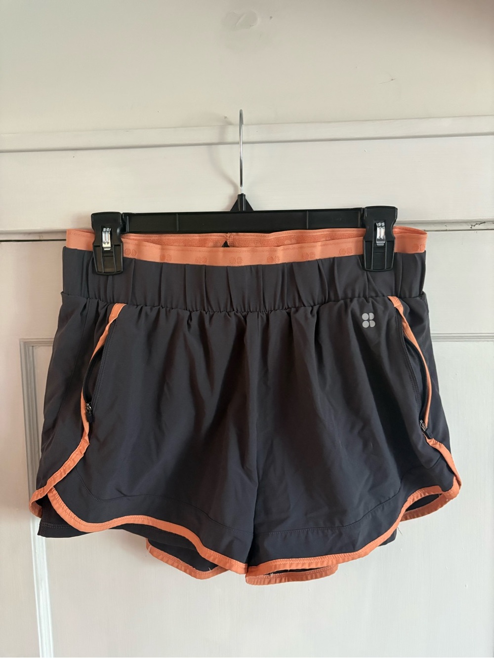 Sweaty Betty Charcoal Athletic Shorts with Coral Trim